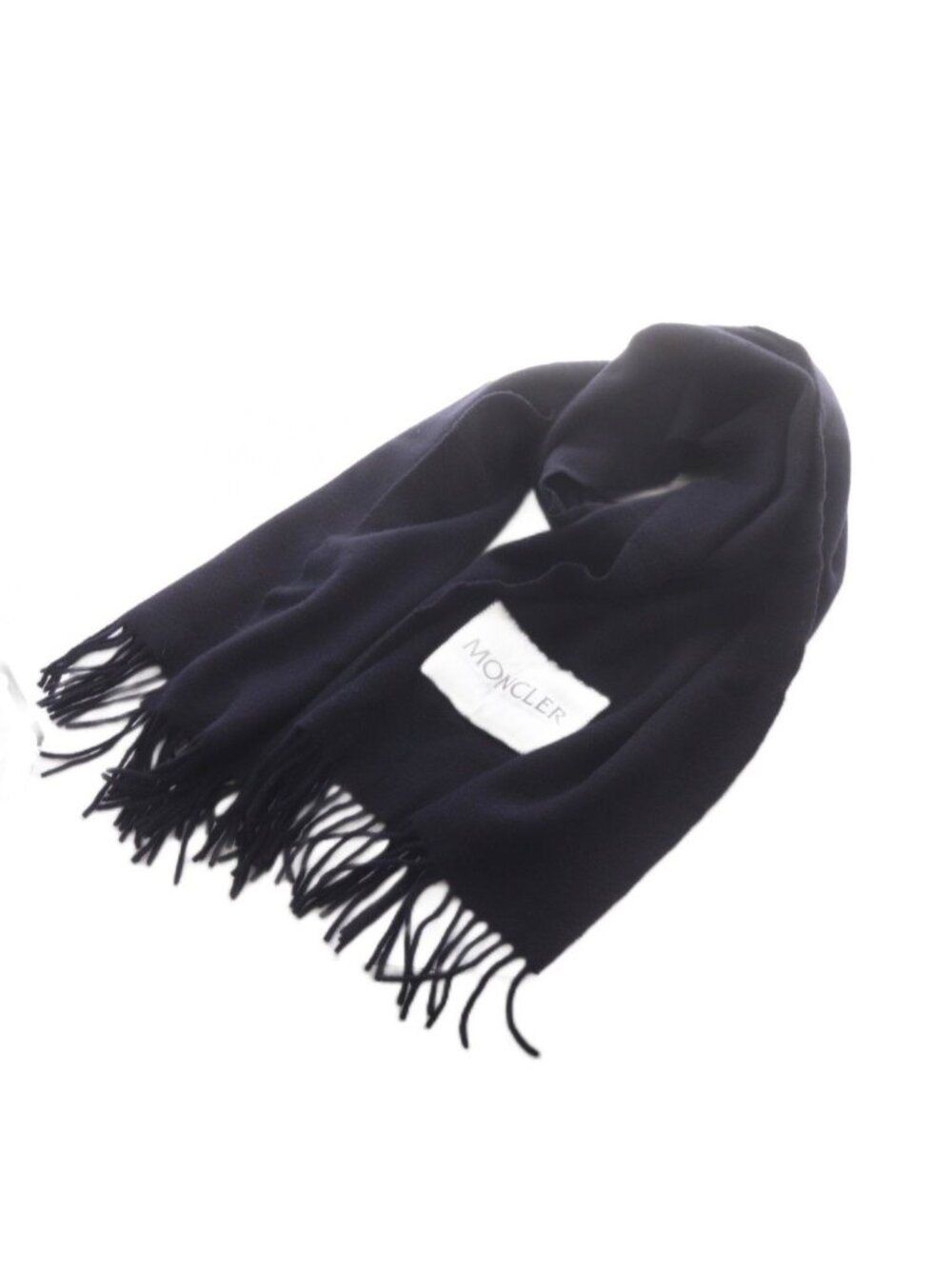 Moncler Scarf Fringe Logo Navy Wool